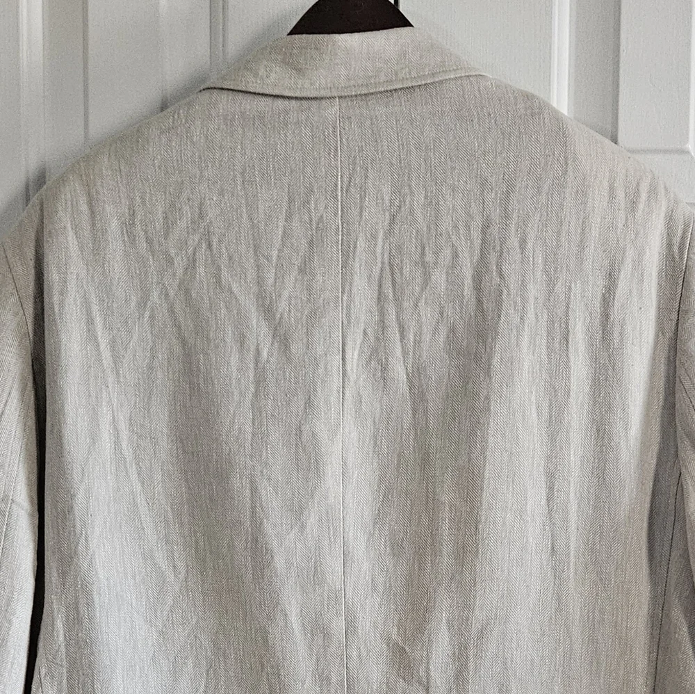 Alan Flusser Mens Blazer Sport coat L Linen Blend Unstructured Beige Lightweight